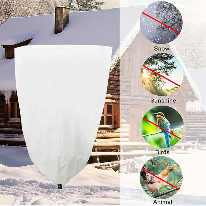 YDSL 3 Pack Plant Covers Freeze Protection, 25"×32" 1.77oz/yd² Plant Frost Covers for Outdoor Plants Shrub Potted Plants Use, Winter Cloth Plant Tree Cover with Drawstring for Cold Weather