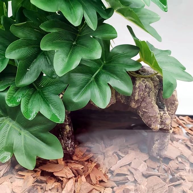 Reptile Fake Plants for Terrarium Artificial Tank Decor Accessories Suitable for Bearded Dragon Ball Python Crested Leopard Gecko Lizard Chameleon Snake-Philodendron selloum