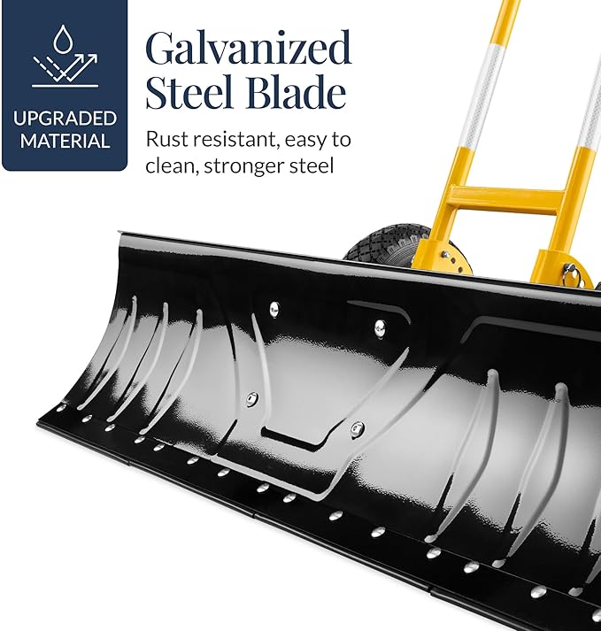 Best Choice Products 36in Galvanized Blade Heavy-Duty 2-Wheel Snow Pusher Hand Plow for Snow Removal w/Wheels, Adjustable Handle, Blade Angle - Yellow
