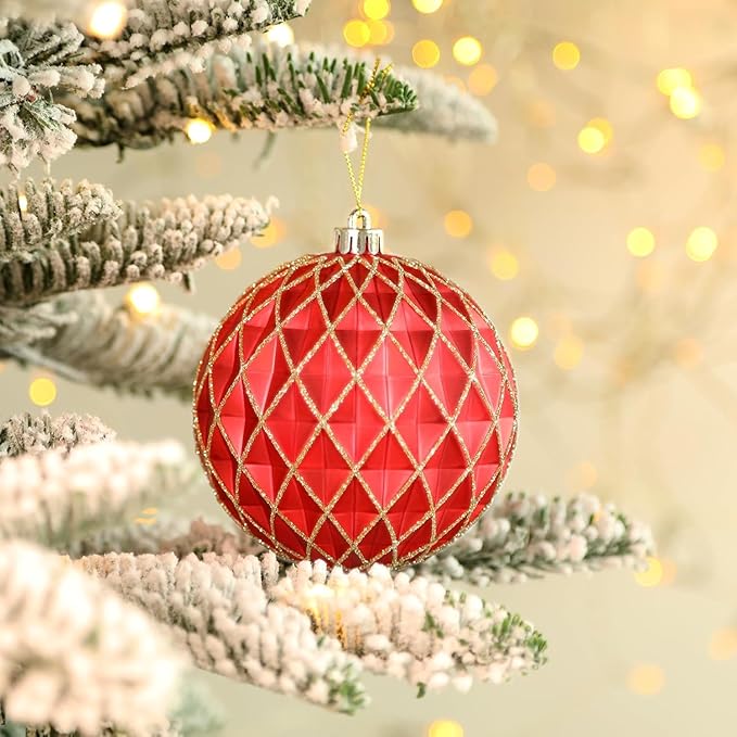SHareconn 100MM/4 Inch 9PCS Large Christmas Balls Ornaments, Shatterproof Plastic Hanging Big Baubles Set for Xmas Tree Decoration Holiday Party Wedding Decorations with Hook,Red and Gold