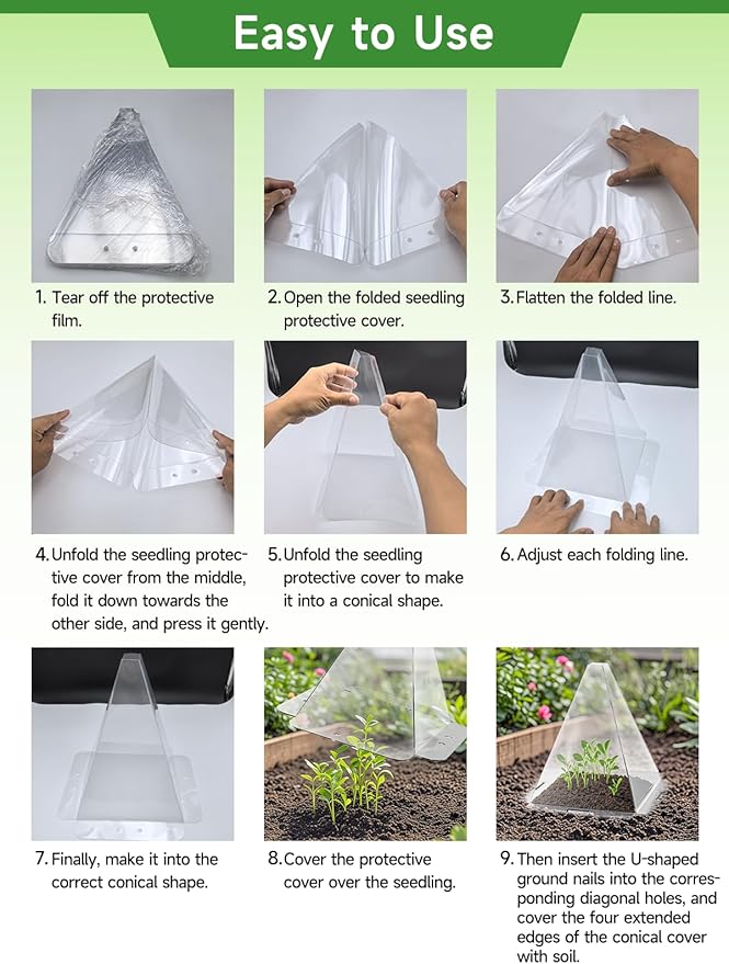 20 Pack Garden Cloches for Plants - Clear Reusable Plastic Seedling Covers with 40 Metal Stakes - Mini Greenhouse Plant Bell Covers for Frost, Sun, Pests Protection(7.8" x 11")