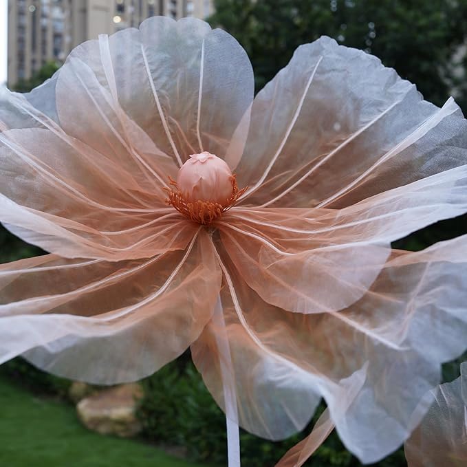 Giant Flowers for Decoration,3-Head Large Artificial Silk Flower with Standing Stems and Base for Party Banquet Wedding Reception Background Decor Home Decor (Champagne Gradient)