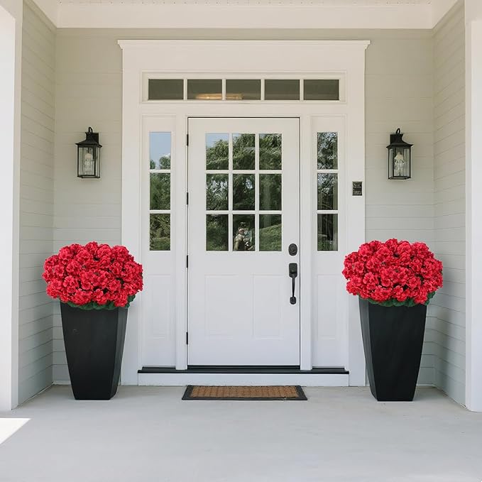 8 Bundles18" Artificial Geranium Flowers for Outdoor Spring Summer Decoration,Fake Silk Geranium Faux Plants UV Resistant for Front Door Planter Outside Home Garden Balcony Yard Porch Decor (Red)