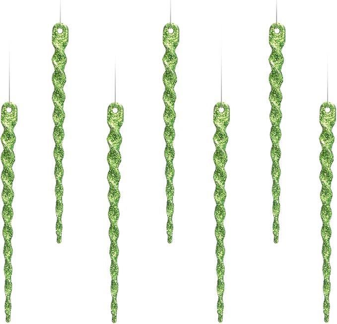 AMS Sparkling Glitter Plastic Icicle Ornaments 30 PCS Twisted Icicles Decoration Christmas Tree and Holiday Xmas Party Hanging (5.1'', Green)