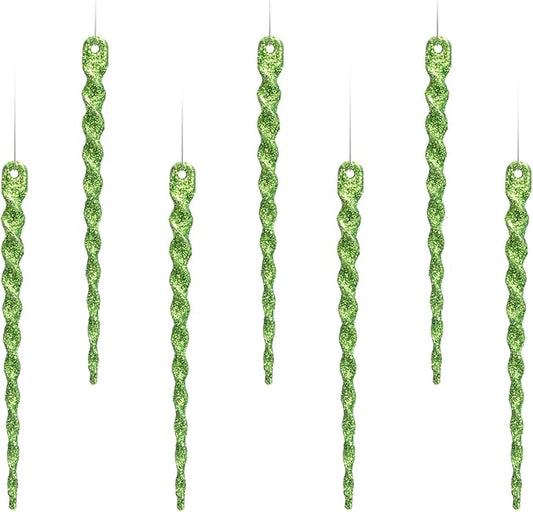 AMS Sparkling Glitter Plastic Icicle Ornaments 30 PCS Twisted Icicles Decoration Christmas Tree and Holiday Xmas Party Hanging (5.1'', Green)