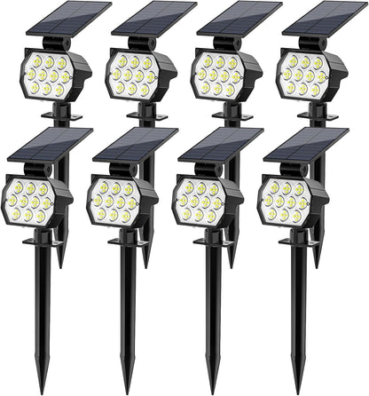 Solar Spot Lights Outdoor Waterproof IP67, 8 Pack - 50 LED Adjustable Solar Powered Landscape Spotlight with 3 Lighting Modes, Stake Light for Outside Yard Lawn Pathway Tree (Cool White)