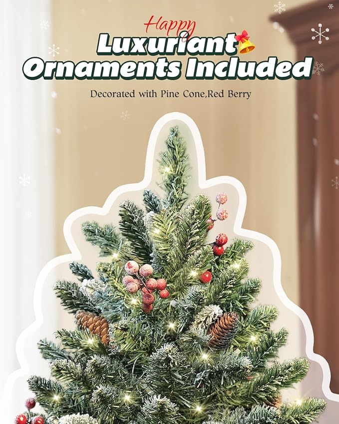 3ft Tabletop Pre-lit Mini Christmas Tree with LED Lights and Pine Cones, Artificial Tree for Table/Desk Decoration