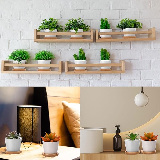 Hsei 24 Pack 2.5 Inch Mini Succulent Plant Pots Small Ceramic Flower Pot with Bamboo Tray Garden Cactus Herb Container, Home Office Decoration for Christmas Birthday Wedding Favor Gifts (White)