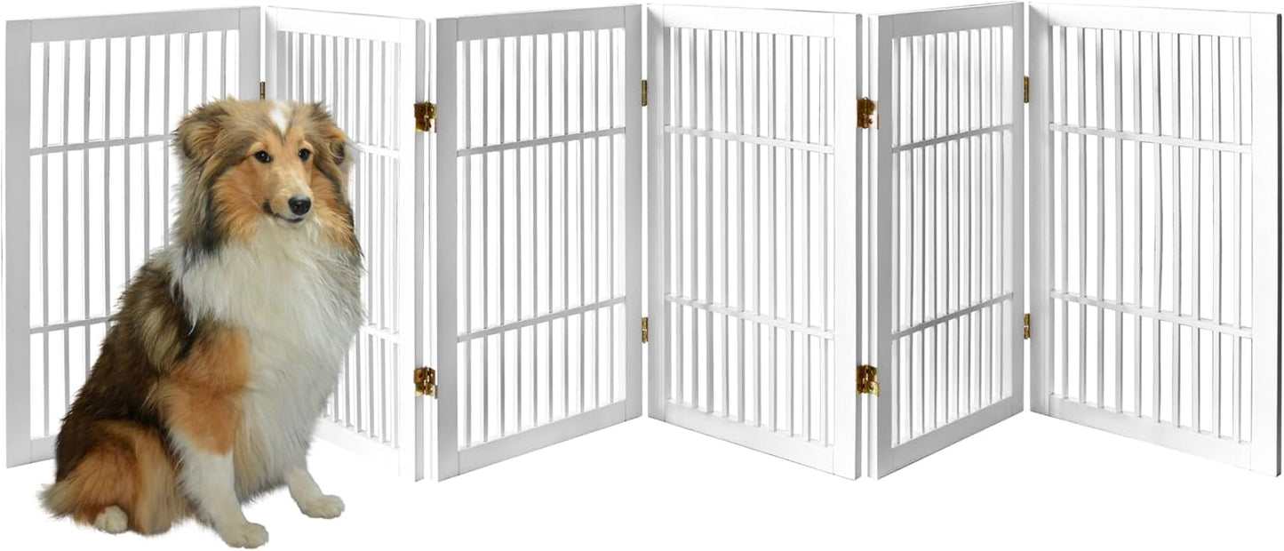 Pet Dog Gate Strong and Durable Freestanding Folding Acacia Hardwood Portable Wooden Fence Indoors or Outdoors by Urnporium (White Pet Gate, 6 Panel 30" Tall)