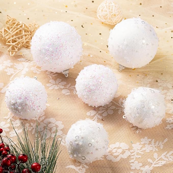 8CT Christmas Ball Ornaments, White Christmas Ball Decorations Shatterproof Plastic Hanging Pearl Balls for Holiday Party(90mm/3.54")