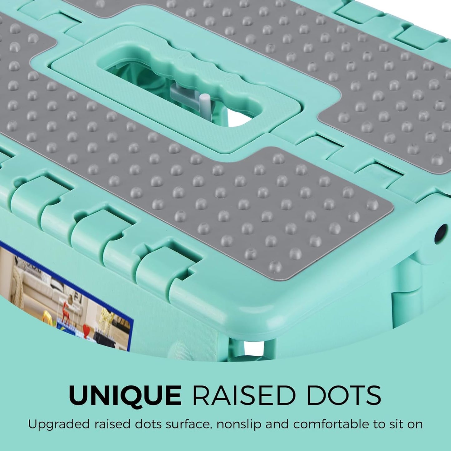 ACKO Folding Step Stool 13 Inch Stool Heavy Duty Plastic Foldable Step Stools for Kids, Stepping Stool with Handle, Folding Stool Suitable for Kitchen Hold Up to 300 LB (Teal 1PC)