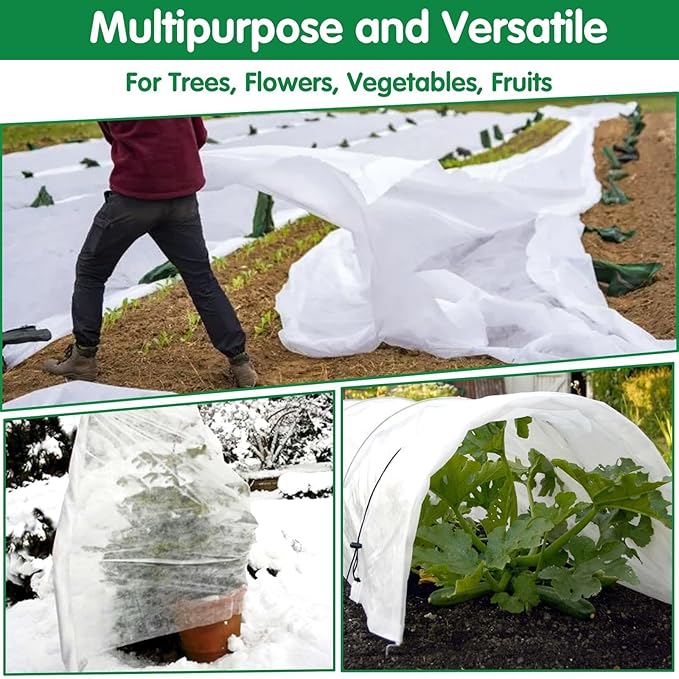 Plant Covers Freeze Protection, 10ft x 30ft 1.41oz/yd² White Frost Cloth Plant Blankets with 20 Stainless Steel Clips Floating Row Covers for Outdoor Gardens Vegetables Winter Frost Pests Protection