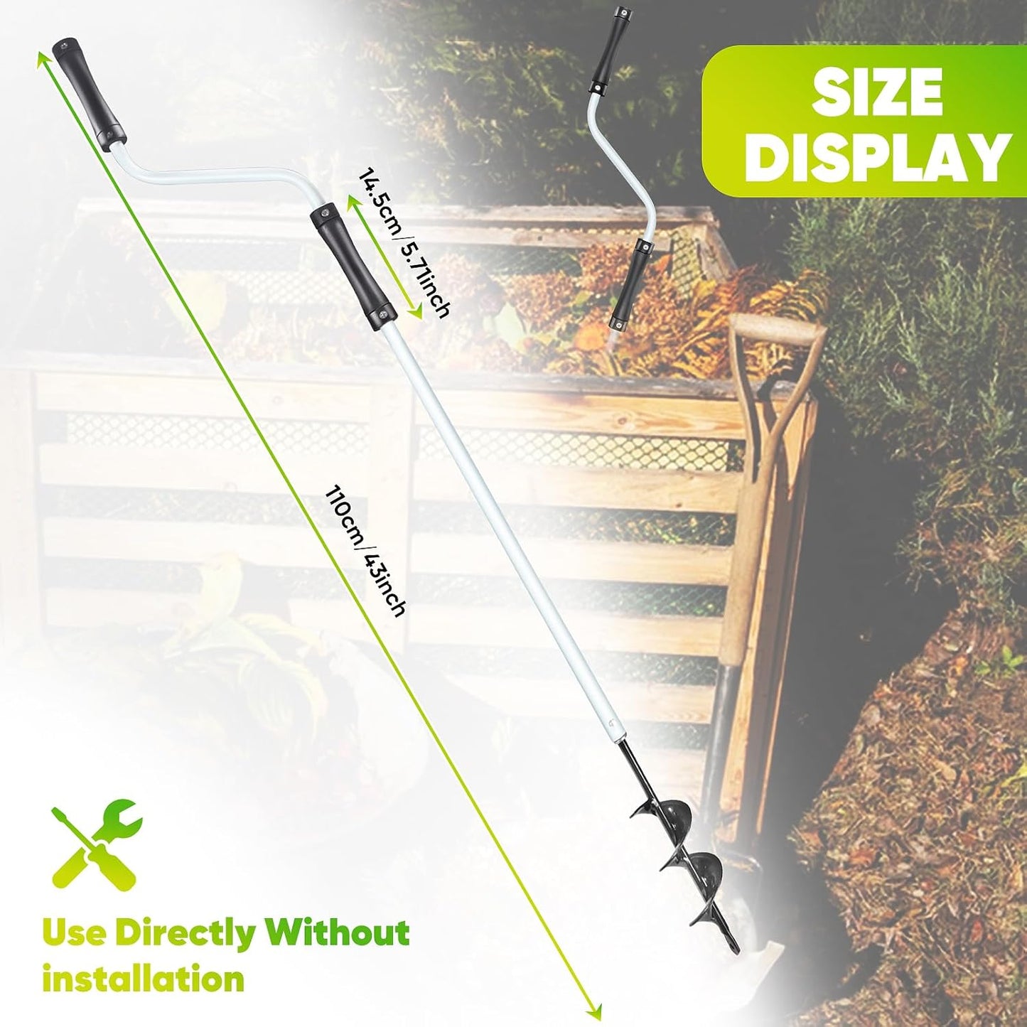 Composting Accessories – Aerator, Turner & Mixing Tool for Outdoor Compost Tumblers/Bins/Bags