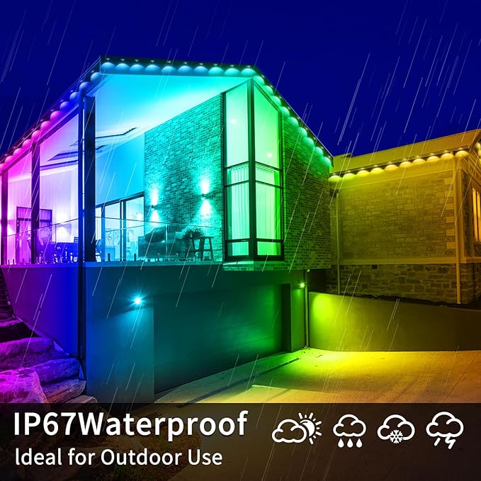 300ft Permanent Outdoor Lights,RGB Eave Lights,Music Sync IP67 Waterproof Outdoor Eave Light Lighting, can be Used for Garden,House,Party,Holiday Decoration（2 Rolls of 150ft