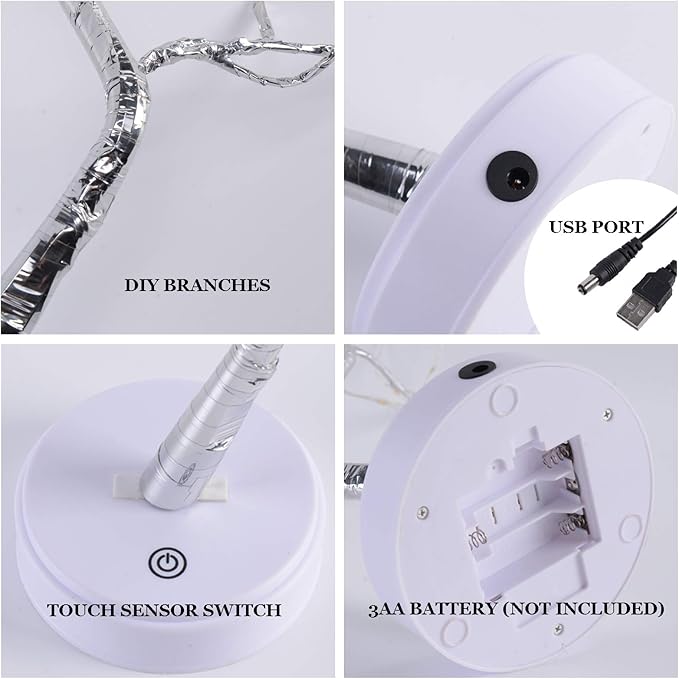 108 LED Sparkly Fairy Tree Lamp, Warm White, Remote Control, USB/Battery, 8 Modes, DIY Bonsai Decor, Festival Decoration Light