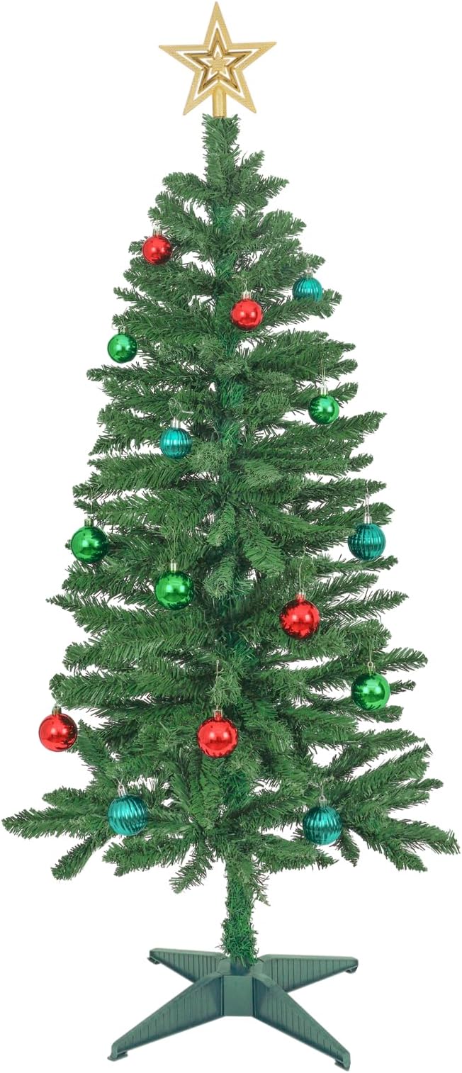 Sunshine Christmas Tree with Light 4ft Artifical Full Christmas Tree with Ball & Star Ornaments 8 Lighting Modes for Holiday Decor (Emerald Green 4ft)