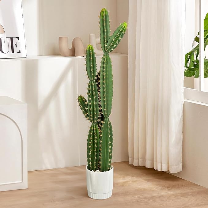 51 Inch Tall Artificial Cactus Plant, Large Realistic Faux Cactus with Planter, 4.3FT UV Resistant Fake Cactus Tree for Outdoor & Indoor Decor