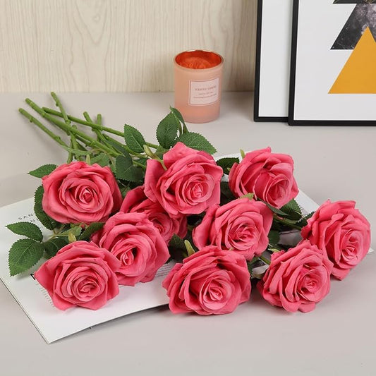 15pcs Fake Roses Artificial Silk Flowers Faux Rose Flower Long Stems Bouquet for Arrangement Wedding Centerpiece Party Home Kitchen Decor