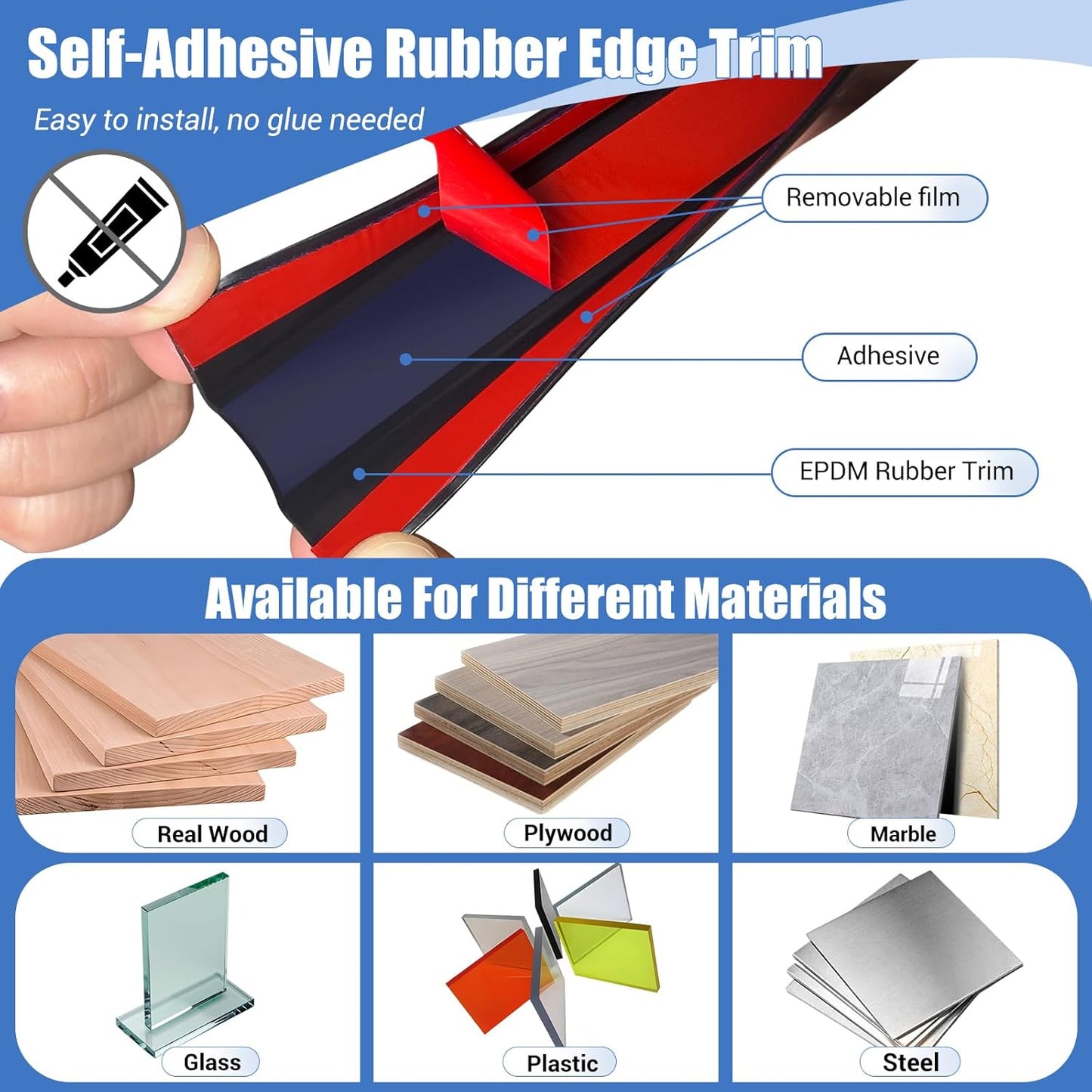 Rubber Edge Trim, Self-Adhesive U Channel Edge Protector for Plywood, Cabinet, 1-1/8" Wood Edge Banding, Flexible Furniture Repair, EPDM Material, Fit 1-1/8"(28mm), Length 20Ft, Black