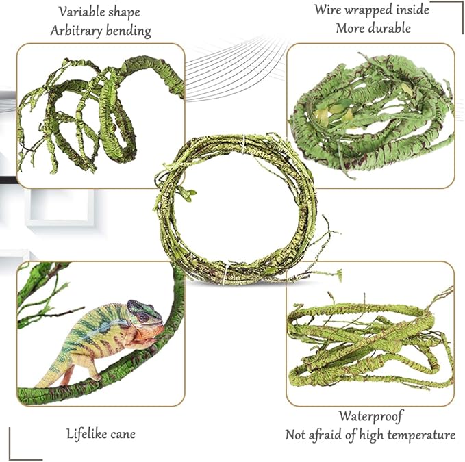 Hamiledyi Reptile Plants Bendable Jungle Climbing Vine Terrarium Branch Flexible Plastic Leaves Hanging Pet Habitat Decoration for Bearded Dragon Lizard Gecko Frog Snake Tank Accessories Decor