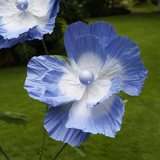 Giant Flowers for Decoration,Large Paper Flowers with Standing Stems and Base,3 pcs Artificial Flowers for Home Decor, Wedding Decorate, Photography Props, Party Banquet (Light Blue)