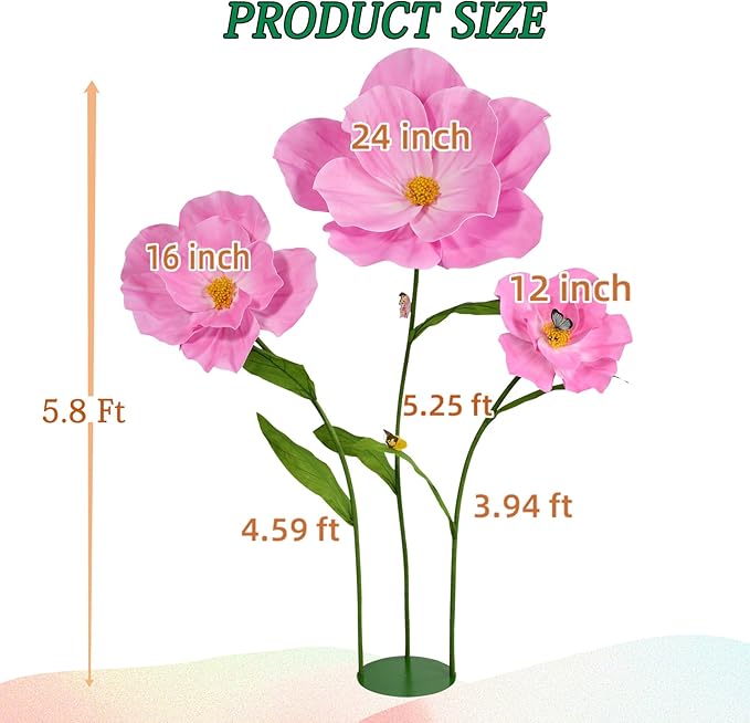 5.8 Ft Giant Artificial Flowers for Decoration,Large EVA Flower Decor,Wedding Arrangements, Birthday Party Banquet Background,Hotel,Office,Window Display(Pink)