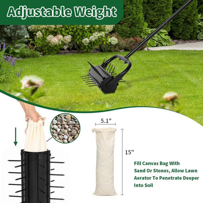 Lawn Aerator, 17'' Grass Rolling Aerators Tool Manual Garden Aerator with Handle Aeration Tool Lawn Steel Nails Aerator Machine with Sandbag, Patio Soil Roller Air Aerator Tool for Yard