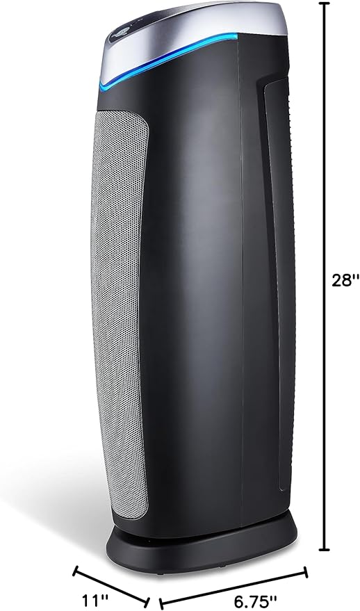 GermGuardian 5-In-1 HEPA Air Purifier for Home, Large Rooms Up To 915 Sq. Ft. with HEPA Pet Air Filter, UV-C Light & Odor Reduction, AC5250PT, 28" Tower, Gray