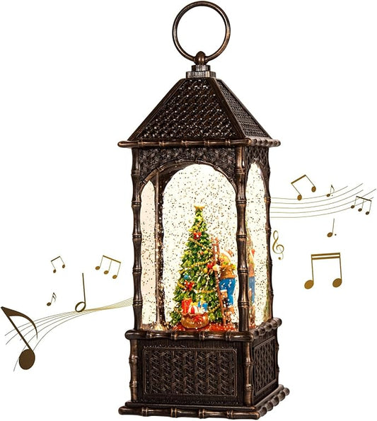 Christmas Snow Globes,Swirling Music Box Christmass Trees with 8 Songs & 6H Timer,Battery Operated & USB Powered Christmas Lanterns for Indoor Holiday Table Party Gifts (Children Climbing Trees)