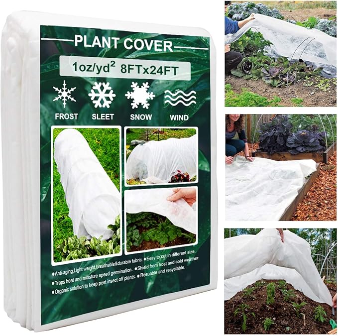Plant Covers, 8Ft x 24Ft Reusable Floating Row Cover, 1oz Freeze Protection Plant Blankets for Cold Weather, Garden Winterize Cover for Winter Frost Protection, Thickened 1 oz Garden Quilt Cover
