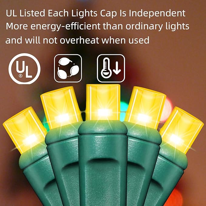 LAMPHOME 1200LED (24pk of 50L) String Lights, LED Christmas Lights, 6" SPACING,Green Wire, Yellow