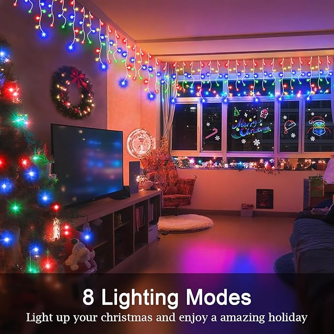 JXLEDAYY Christmas Lights Super Long 1280 LED 131 FT LED String Lights with 240 Drops Plug in 8 Modes Christmas Decoration for Holiday Wedding Party Bedroom Garden Patio Outdoor Indoor (Multicolor)