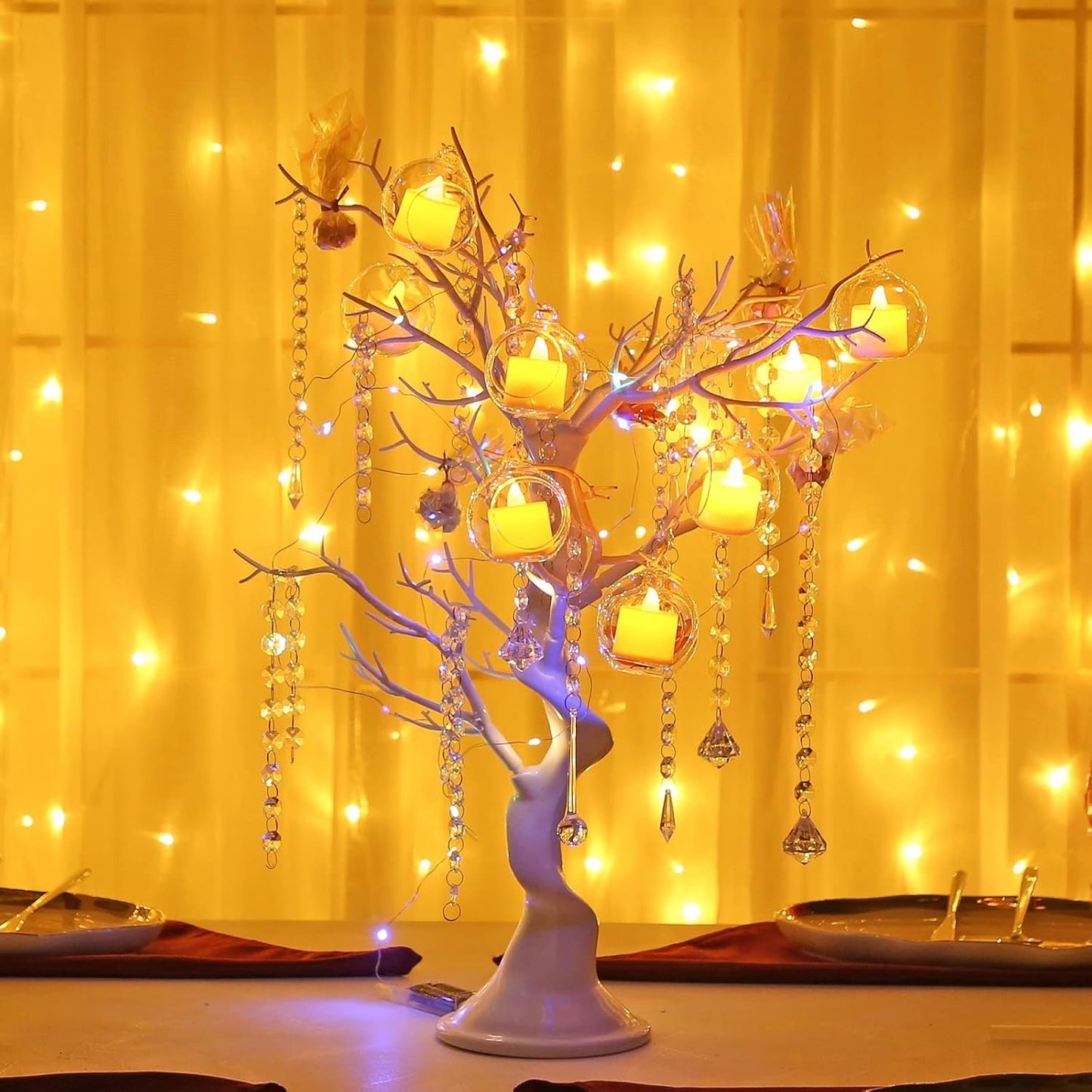 18 Pcs Clear Hanging Glass Candle Holder Decorative Hanging Chandeliers, 3.15"/8cm Led Light Candleholders Mini Home Decor Planters, Small Plant Terrarium Globes for Garden Wedding Party Decoration