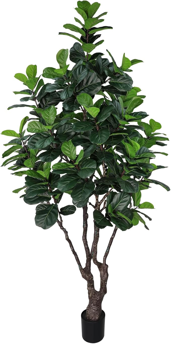 8FT Faux Fiddle Leaf Fig Tree, Large Artificial Plants Indoor Ficus Lyrata Trees, Realistic Fake Tree in Pot Floor Plant for Home Decor Office Christmas Housewarming Gift