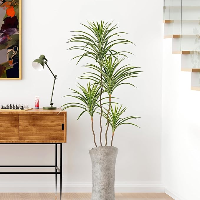 Artificial Dracaena Plants Indoor, 4 ft Faux Tropical Floor Plants Indoor, Tall Fake Yucca Silk Tree in Pot, Artificial Trees for Home Office Decor Indoor Outdoor Housewarming Gift