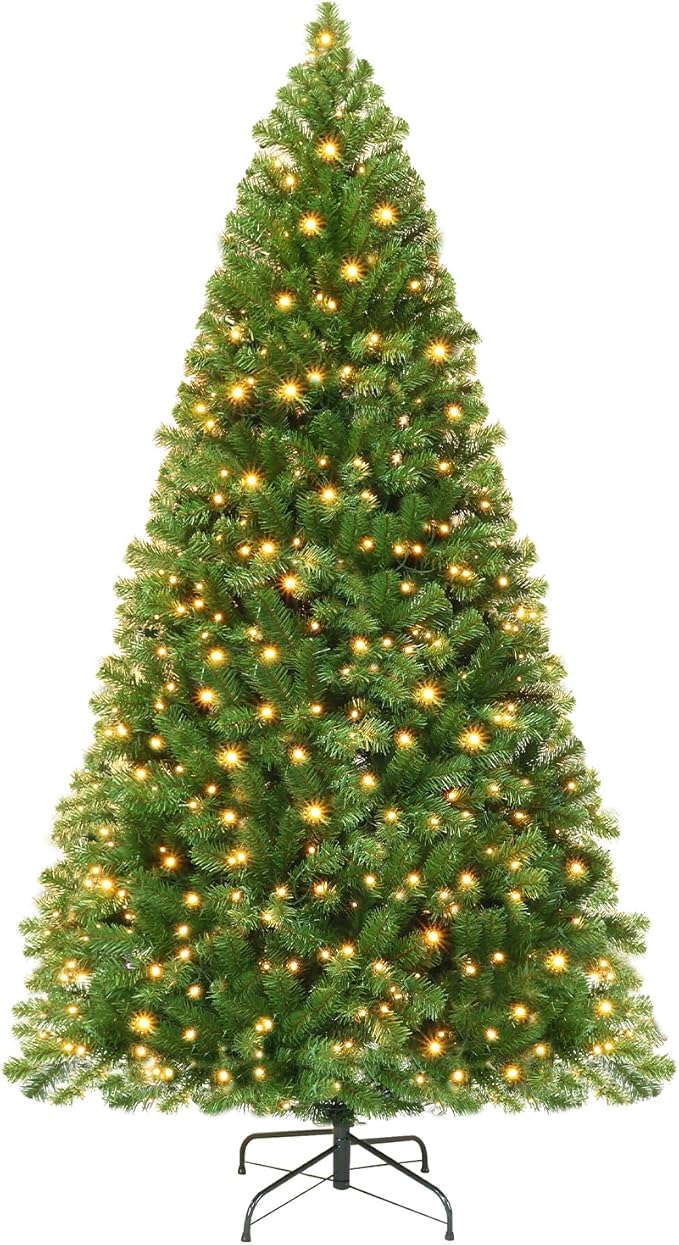 Prelit Christmas Tree 6ft, Artificial Christmas Tree with 250 Warm White Lights, 820 PVC Branch Tips, Metal Stand & Foldable Base - Ideal for Home, Office, Party, or Holiday Decor