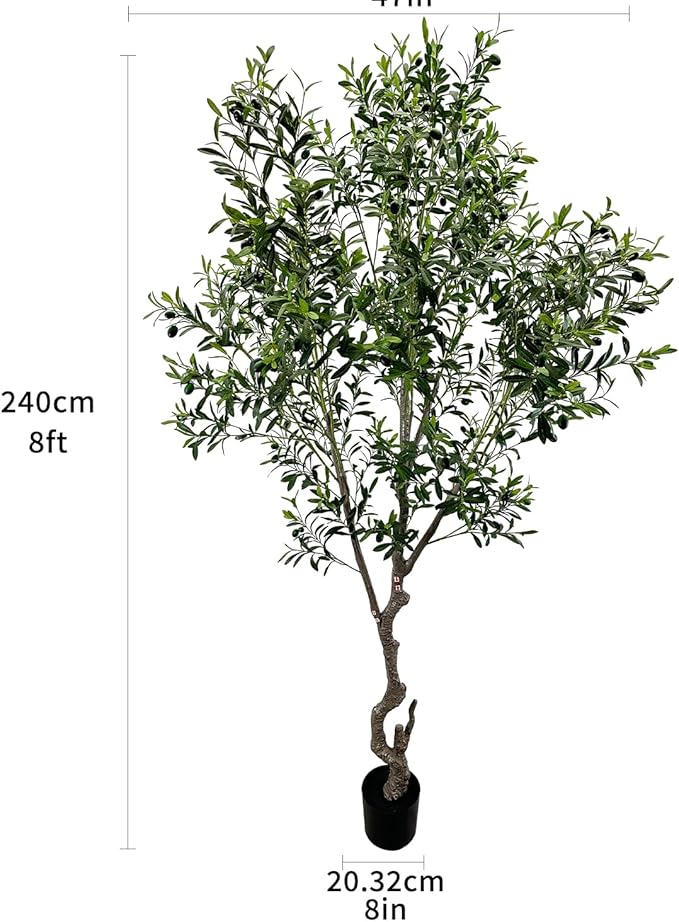 Artificial Tree Faux Olive Tree 8ft(3198leaves) Tall Fake Olive Plant in Pot Fake Silk Tree Faux Plants Indoor