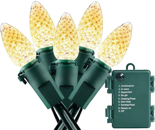 Battery Operated String Lights - 18ft 50 LED C3 String Lights Christmas Lights Battery Powered String Lights for Indoor Outdoor Christmas Tree Wreath Party Decoration, Waterproof, Warm White