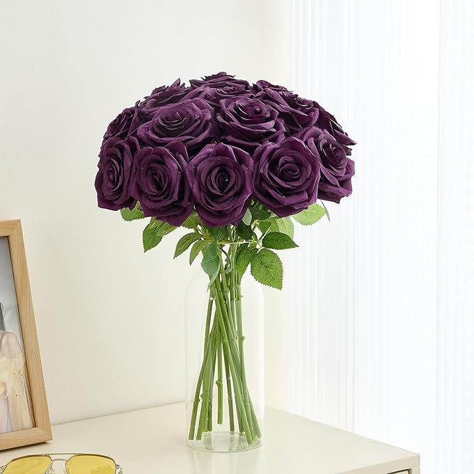 15pcs Fake Roses Artificial Silk Flowers Faux Rose Flower Long Stems Bouquet for Arrangement Wedding Centerpiece Party Home Kitchen Decor