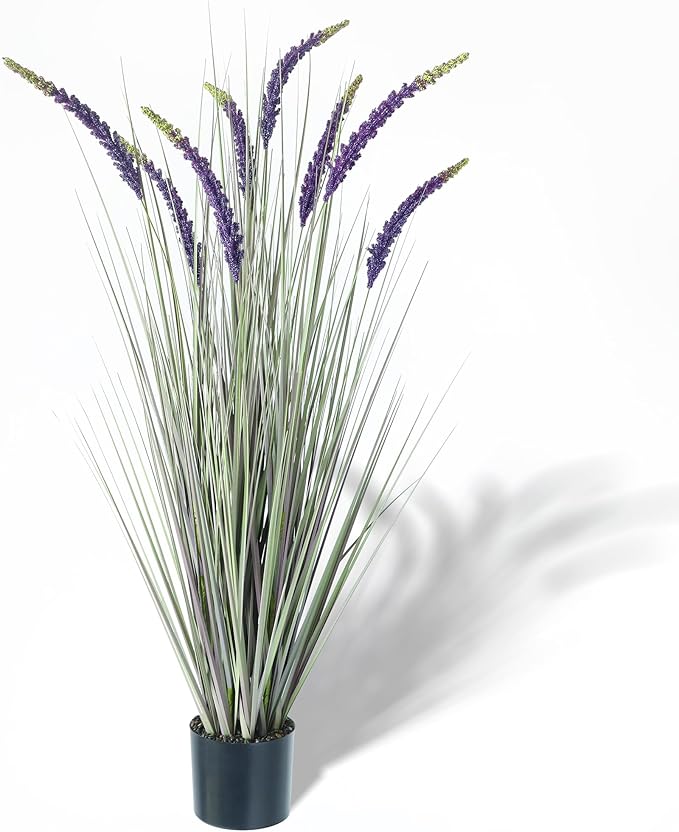 KOL 4ft Artificial Veronica Spiked Speedwell Grass, 47in Faux Veronica Spicata Flower, Tall Fake Reed Grass for Home Office Garden Wedding Decor, Indoor Outdoor Fake Plant, UV-Resistant, Purple
