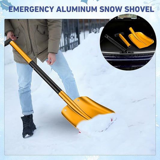 Gisafai 1 Pcs 34'' Detachable Emergency Snow Shovel for Car Aluminum Extendable Collapsible Snow Shovel Emergency Car Cleaning Equipment Suitable for Truck SUV Van Camp Outdoor (Gold)
