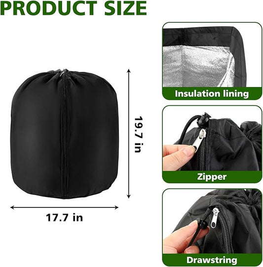 2 Pcs Plant Pot Covers for Winter Potted Plant Freeze Protection Cover Frost Jacket with Zipper Drawstring to Keep Outdoor Plants Flowers Shrubs Trees Warm (17.7" D x 19.7" H - Black)