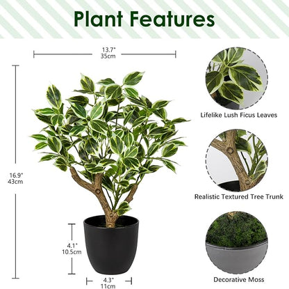 Small Fake Plant Artificial Bonsai Tree 17" Faux Plants Indoor Realistic Fake Potted Plants Small Fake Tree Decor with Pot for Home Table Office Desk Bathroom Bedroom Living Room Farmhouse Decoration