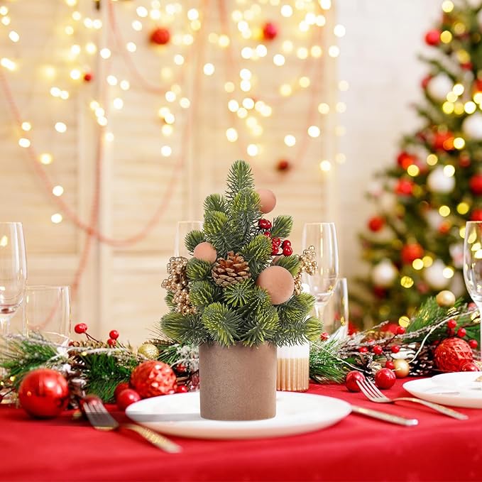 SY Super Bang Small Christmas Tree, 12Inch Artificial Light Coffee Velvet Ball Berry Mini Tabletop Tree Christmas Decorations, for Home Party Thankgivings Xmas Indoor Decor.