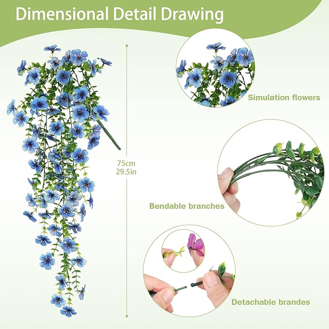 Artificial Hanging Flowers for Outdoors Faux Plants for Spring Summer Decoration,6 Bundles UV Resistant Realistic Silk Flowers Indoor Outside Garden Porch Patio Balcony Yard Farmhouse