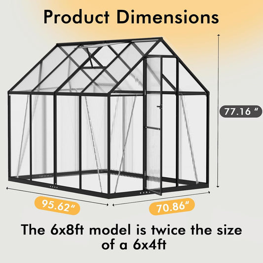 6×8FT Greenhouse for Outdoors, Large Walk in Greenhouse Kit and Winter Garden Planting, Enhanced Aluminum Green Houses for Outside Withstands Strong Wind or Heavy Snow to Protect Vegetables or Plants