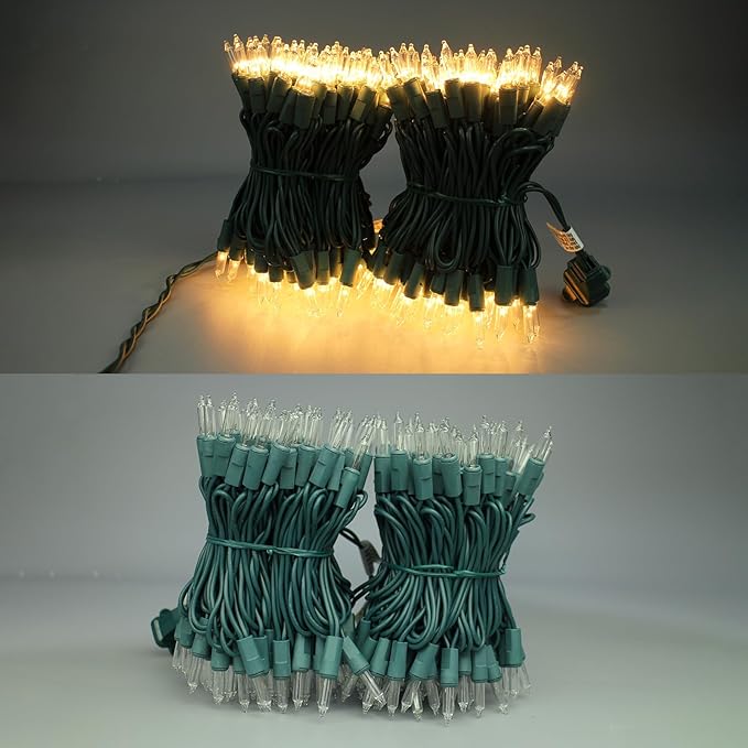 Clear Mini Green Wire Christmas Lights - 2X100 Count 53ft UL Listed Connectable String Lights for Indoor and Outdoor Use for Xmas Trees Wreath Holiday Garden Decorations (2, Clear)