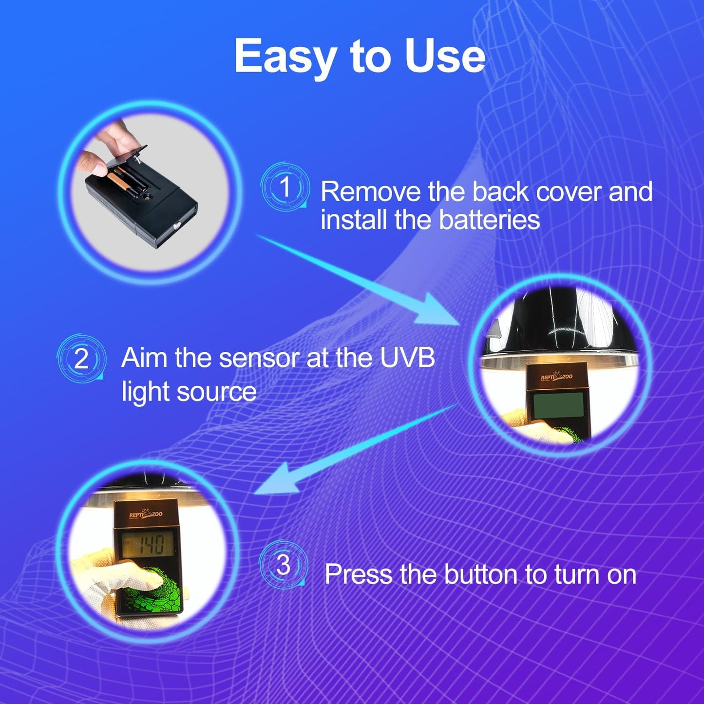 REPTI ZOO UVB Index Meter Handheld Reptile Lamp UV Detector, Digital UVB Tester Reptile Accessories for Lamp Bulb Testing
