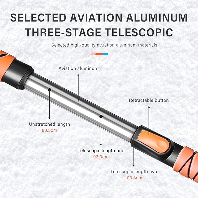 34'' to 41'' Extendable Snow Brush, Ice Scraper for Car Windshield, Emergency Snow Shovel Snow Broom with Foam Grip 180° Pivoting Brush Head, Telescoping Snow Scraper for Car SUV Truck