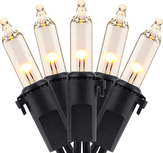 YULETIME 100 Count Clear Warm White Christmas Lights, 33 Feet Black Wire UL Certified Incandescent-Like LED Mini String Lights